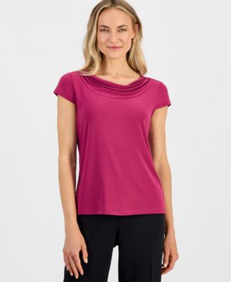 Women's Cowl-Neck Cap-Sleeve Blouse 