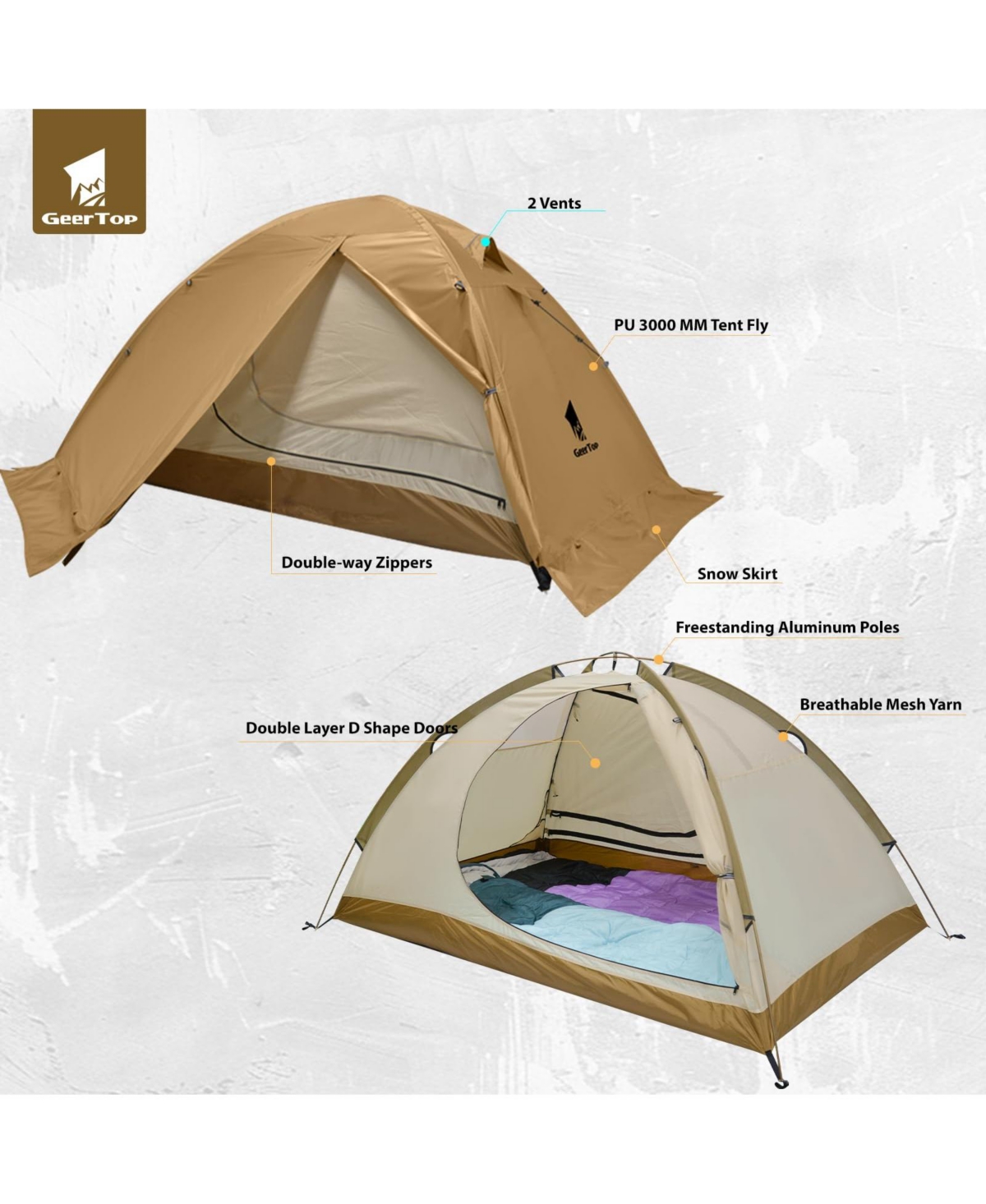 Naturehike Ultralight 2 Person Backpacking Tent 4 Season Waterproof Camping Double Layer Cold Weather Easy Set Up Tents for Family Camp