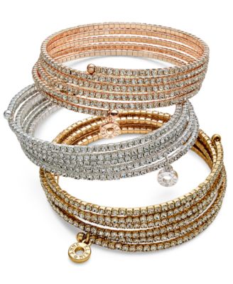 Shop Anne Klein Multi Row Rhinestone Bracelets In Silver