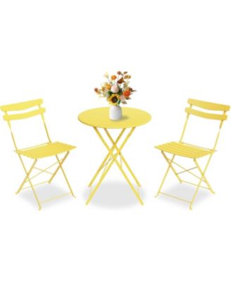 3-Piece Folding Patio Bistro Set, Metal Outdoor Table and 2 Chairs, Space-Saving Compact Design for Balcony, Garden, Yard, Porch