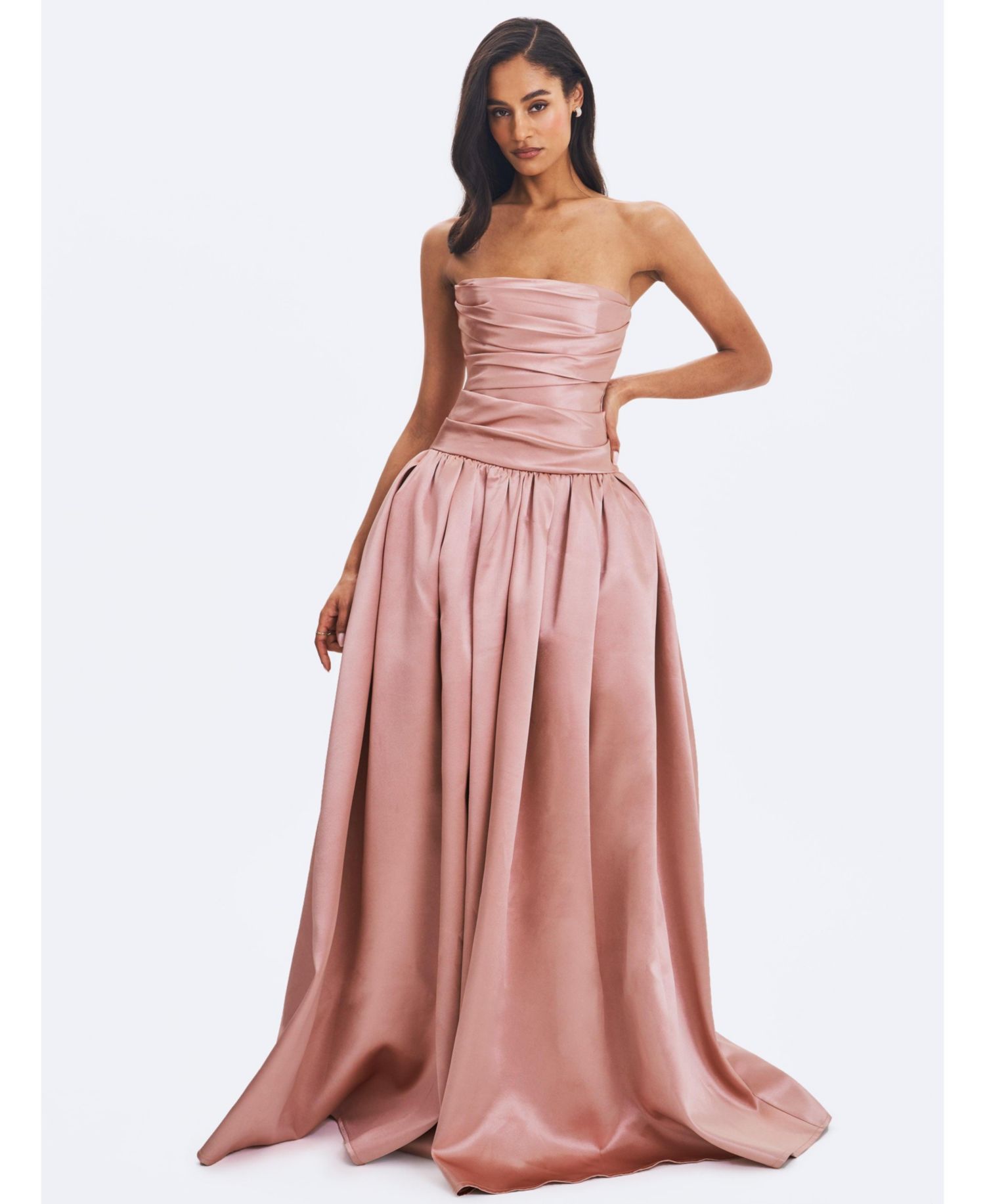 Women's Willette Satin Strapless Gathered Maxi Dress