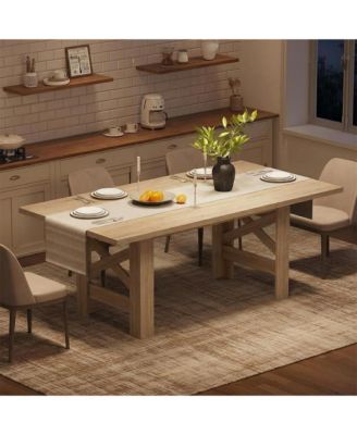 71 In Farmhouse Dining Table for 6-8, Rectangular Kitchen Table with X and H Base, Thick MDF Top, Dining Room or Office Table