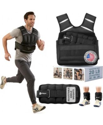 2-in-1 Adjustable Weighted Vest Ankle Weights (15 And 20lbs) - Reflective Training Vest with Phone Pocket