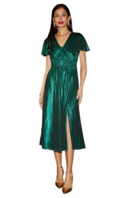 Women's Metallic Ruched Midi Dress
