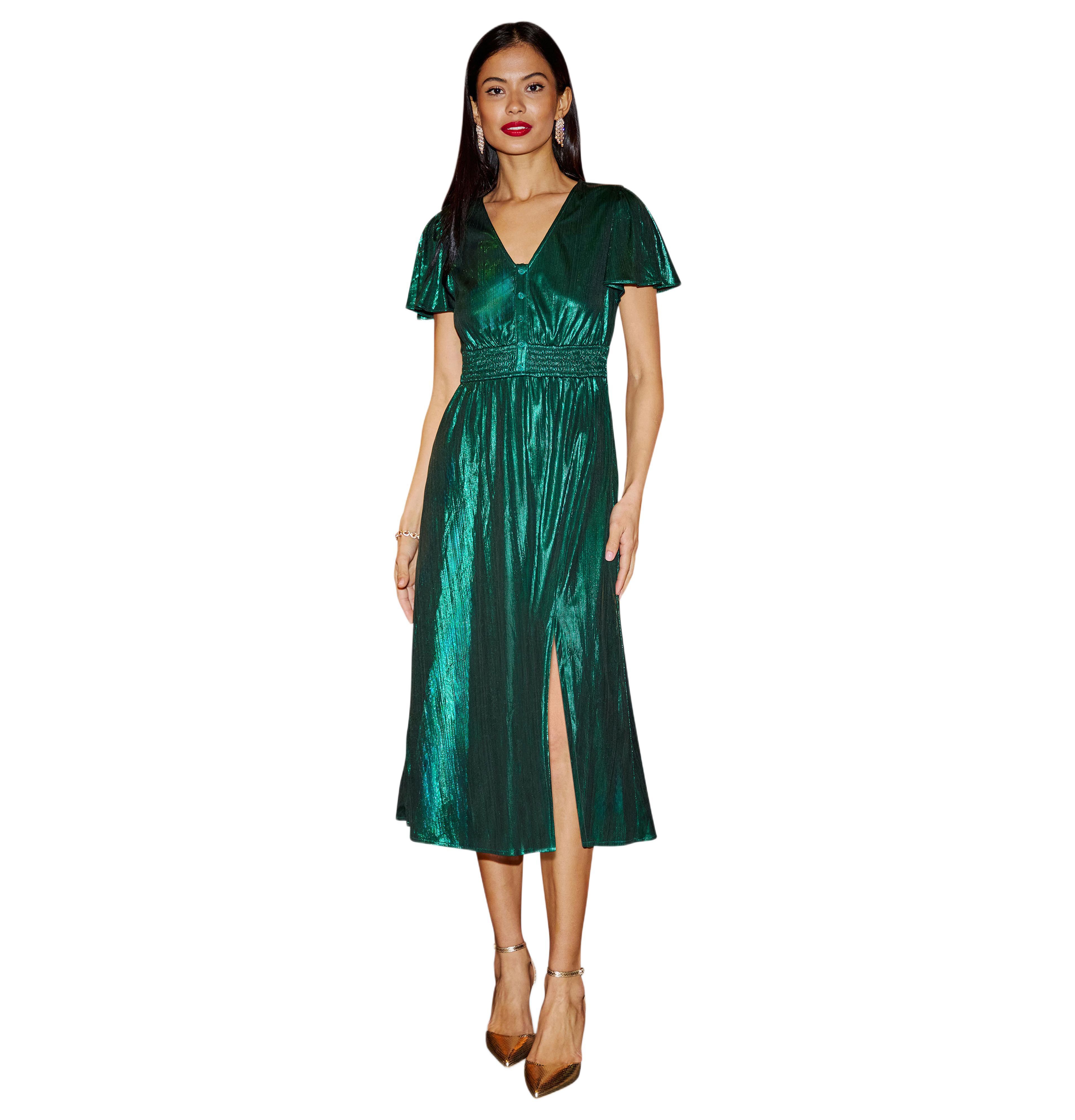 Yumi Women's Metallic Ruched Midi Dress