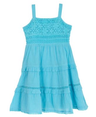 Girls' 2T-6X Crochet To Gauze Tiered Dress