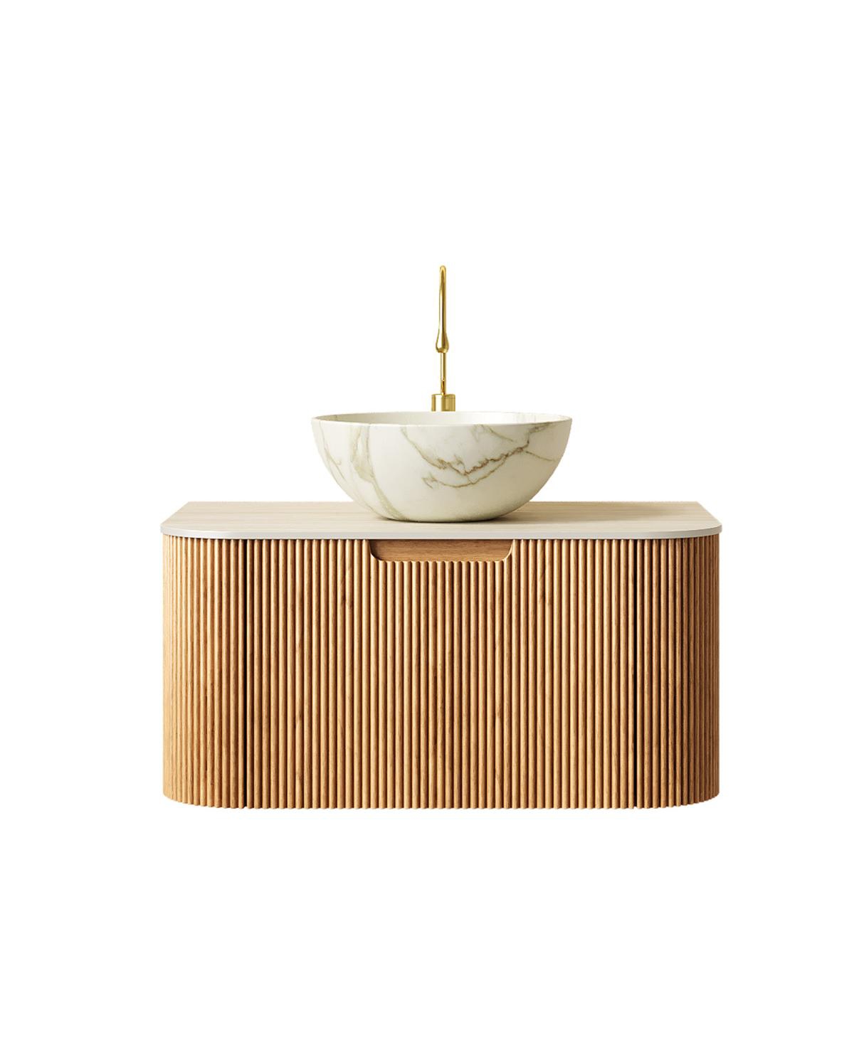 Sillysis Wall Mounted Bathroom Vanity with Sintered Stone Top, Ceramic Bowl Sink, Soft Close Drawer