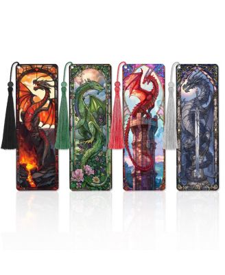 Stained Glass Dragon PVC Bookmarks with Tassels