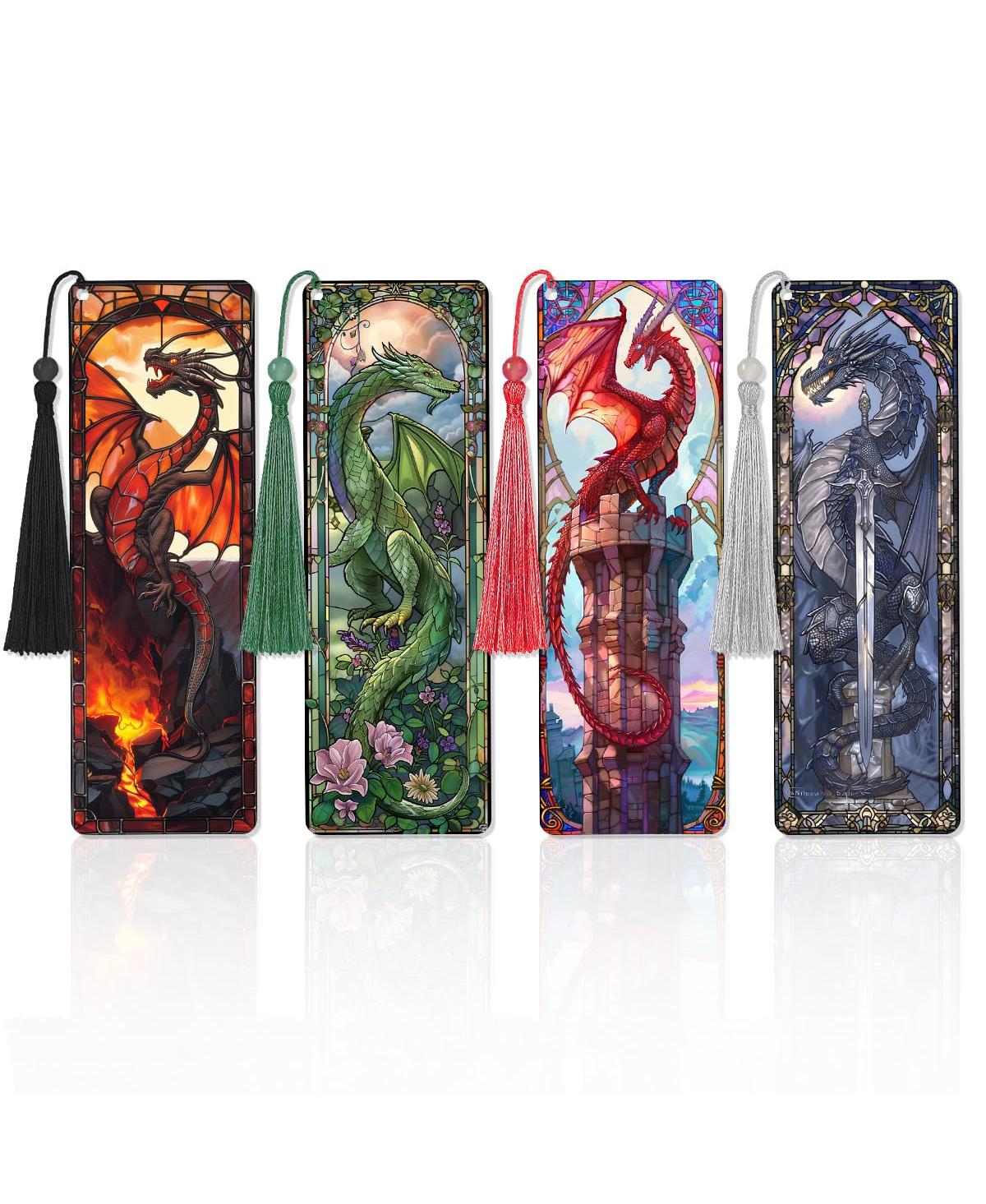 Gnuadz Stained Glass Dragon Pvc Bookmarks with Tassels