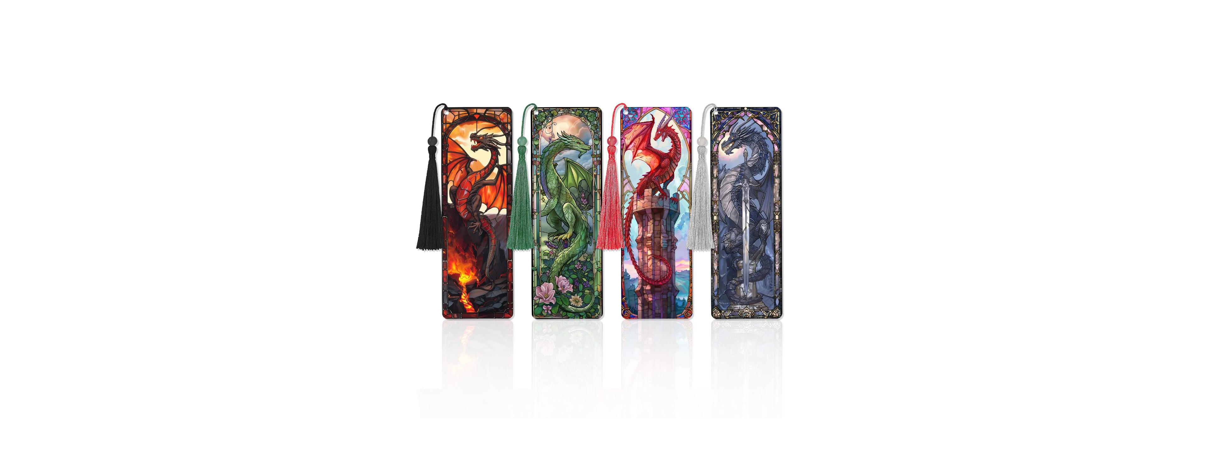 Gnuadz Stained Glass Dragon Pvc Bookmarks with Tassels