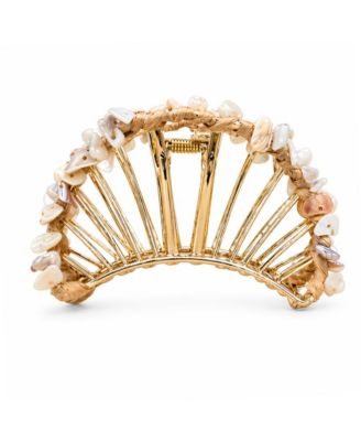 Women's Raffia Seashell Hair Claw Clip - White