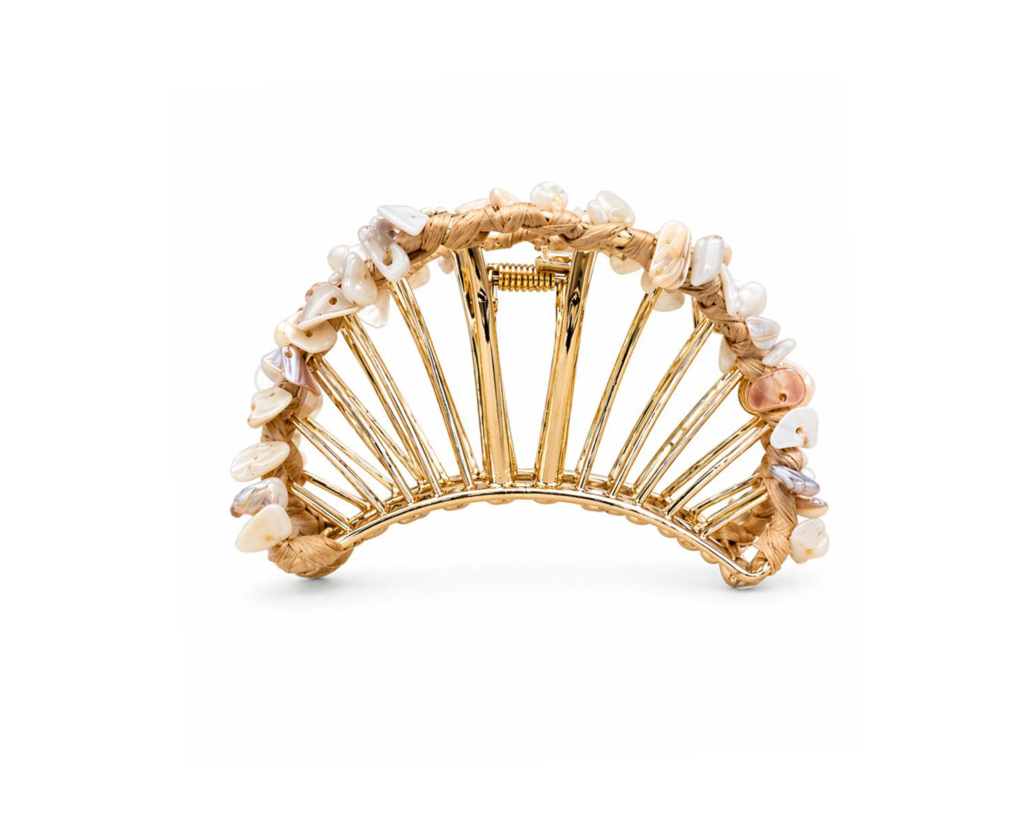Women's Raffia Seashell Hair Claw Clip - White