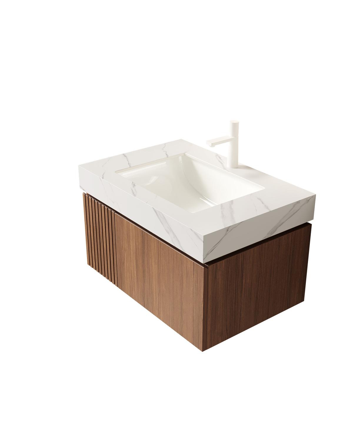 Sillysis Wall Mounted Bathroom Vanity, Carrara Sintered Stone Top, Undermount Ceramic Sink, Soft Close Door
