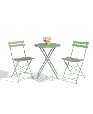 3-Piece Folding Bistro Set with 1 Table and 2 Chairs, Metal Patio Set for Balcony, Porch, Lawn, Indoor Outdoor Use