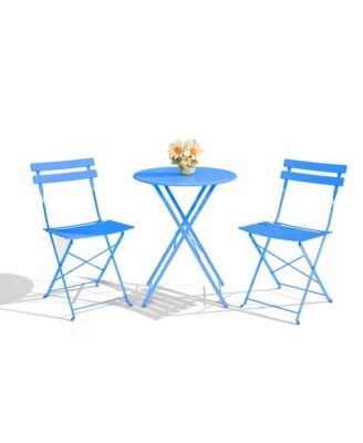 3-Piece Folding Bistro Set with 1 Table and 2 Chairs, Metal Patio Set for Balcony, Porch, Lawn, Indoor Outdoor Use