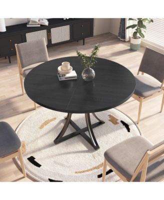 40 In Round Dining Table for 4, Modern Farmhouse Kitchen Table with Adjustable Feet, Metal Base, Easy Assembly