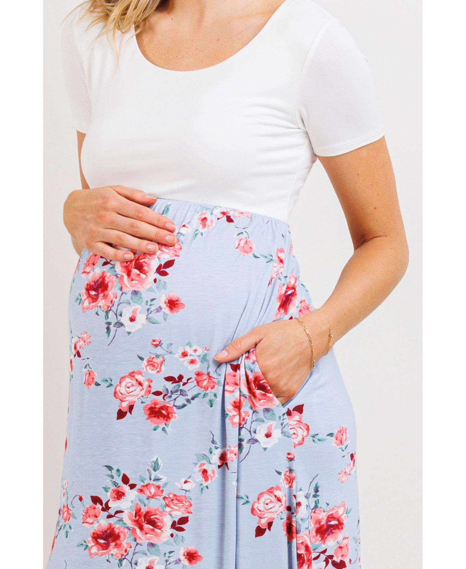 Women's Floral Empire Waist Maxi Dress with Pockets