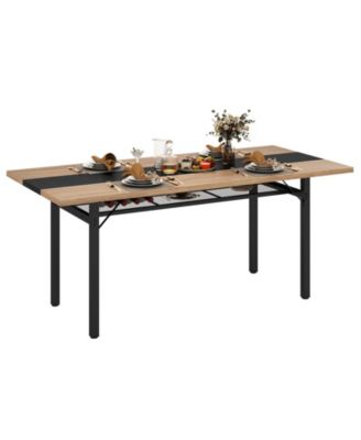 71'' Long Large Wood Dinner Table 6 FT Dining Table with Heavy-Duty Metal Frame