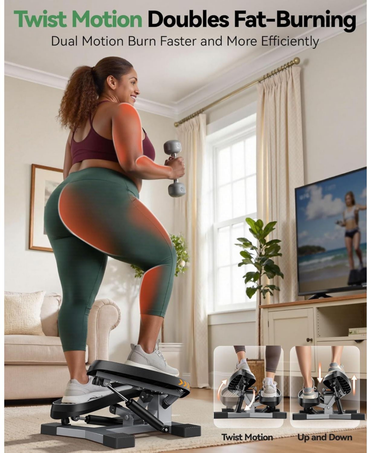 Fed Fitness Twist Stair Stepper Machine, Home Mini Step Trainer with Resistance Bands, 350lbs+ Capacity and Full Body Exercise