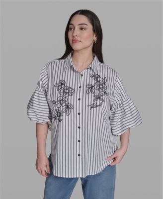 Plus Size Cotton Collared Shirt