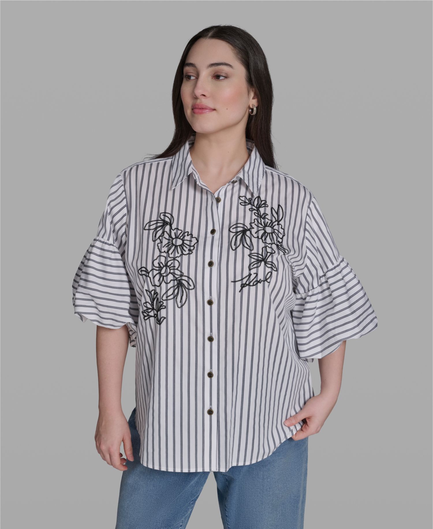 Plus Size Cotton Collared Shirt