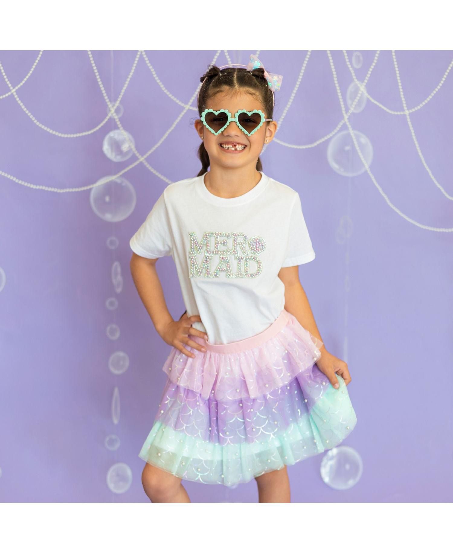 Baby Girls Mermaid Pearl Patch Short Sleeve T-Shirt