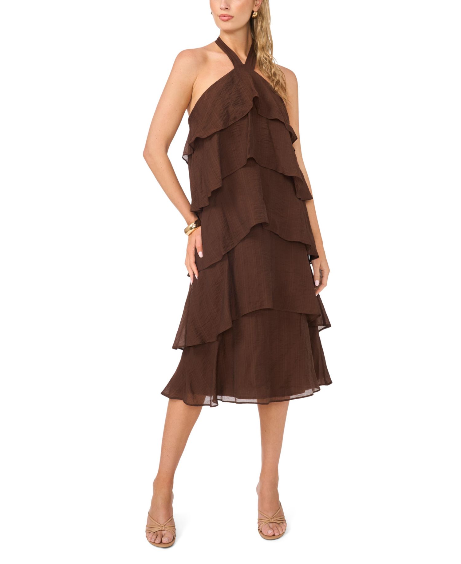 Women's Five Tier Halter Neck Midi Dress