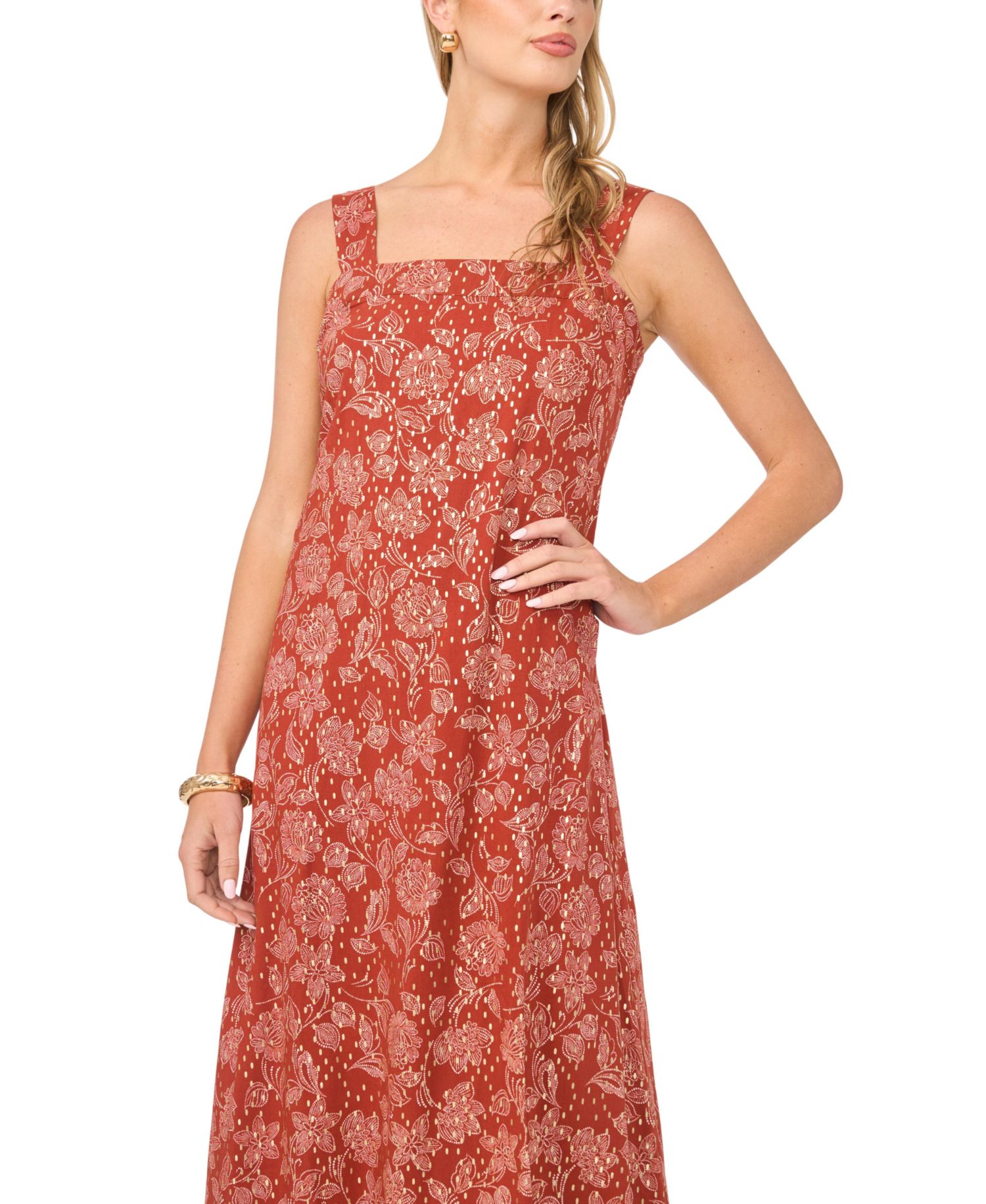 Women's Floral Square-Neck Smocked-Back Sleeveless Maxi Dress