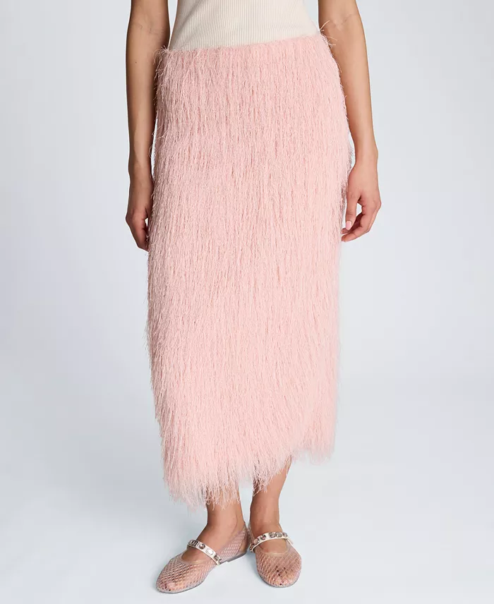 Women's Fringed Knit Pull-On Midi Skirt