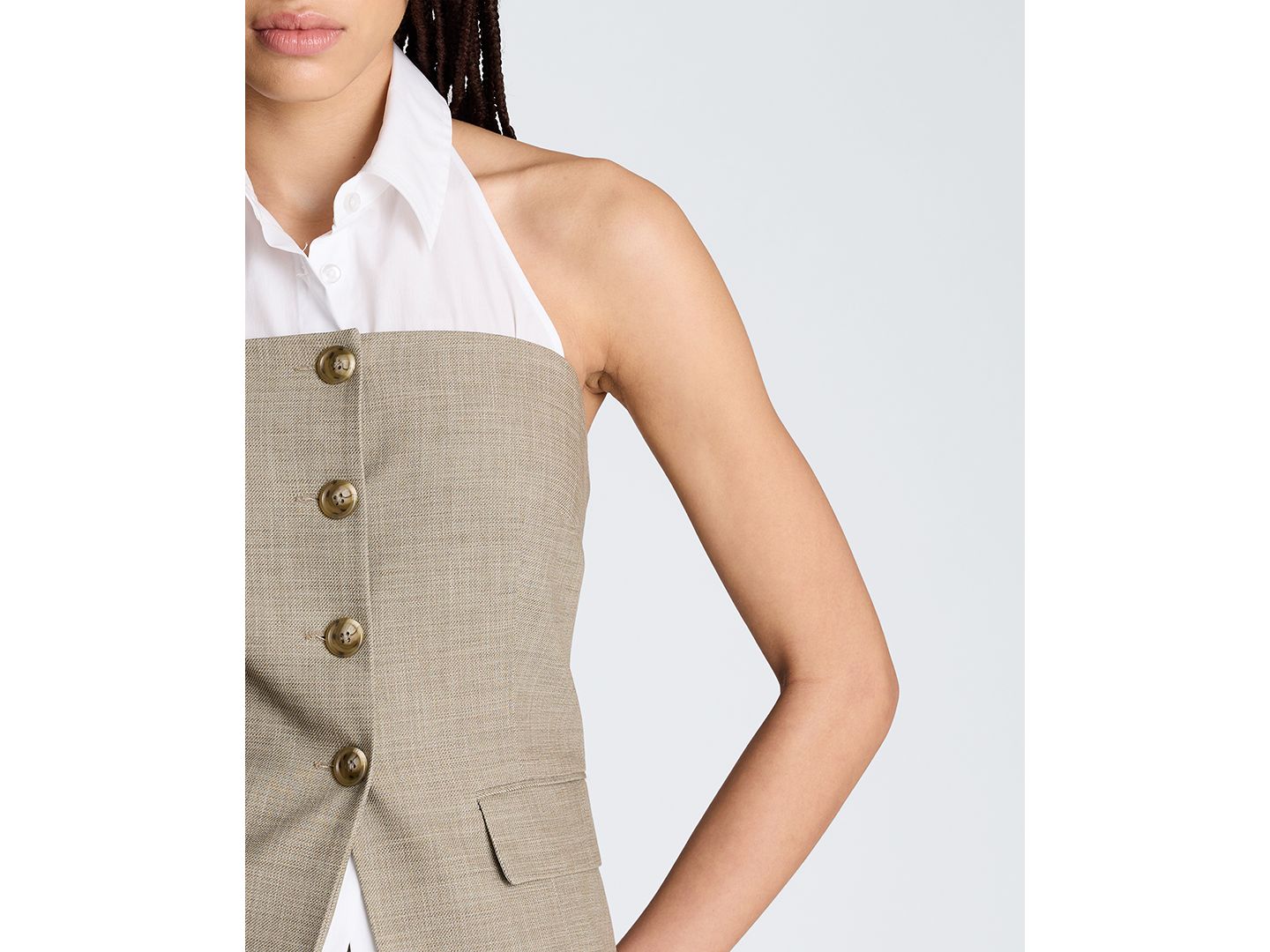 Женский жилет Kenneth Cole Strapless Vest with Removable Collared Halter, цвет: Trtl Grn Melng — фото 4