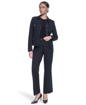 Women's Cropped Collared Neck Jacket and Mid-Rise Woven Pants