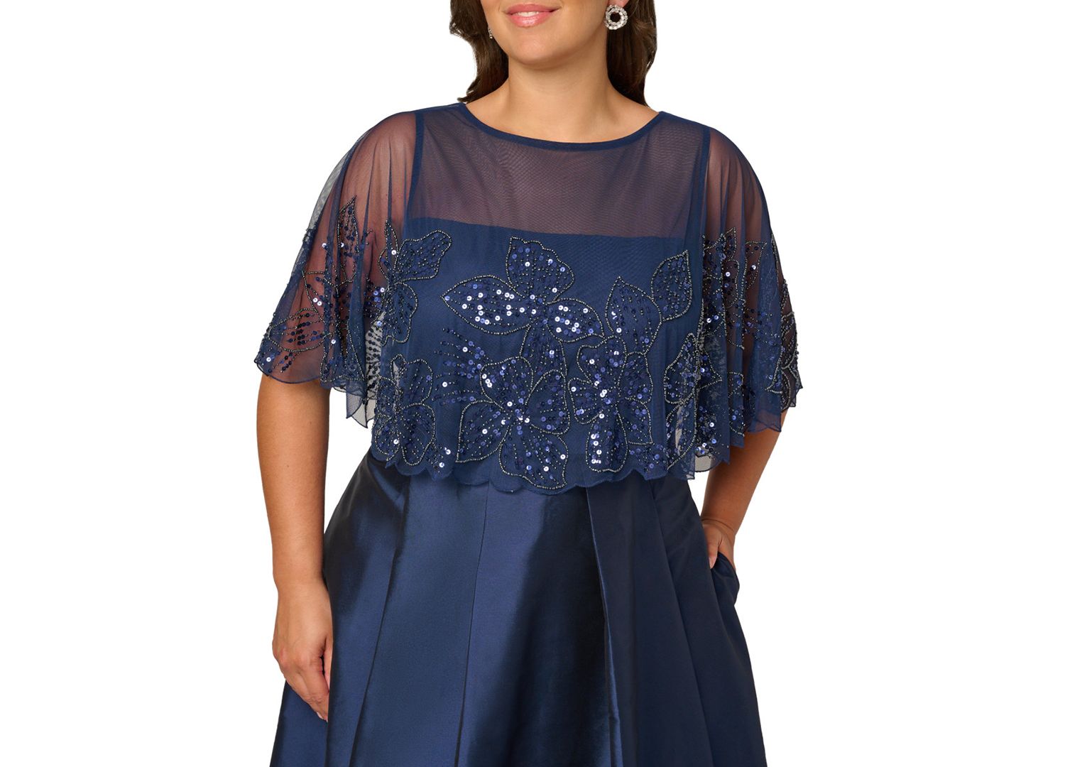 Plus Size Cape Detail Asymmetrical Ball Gown