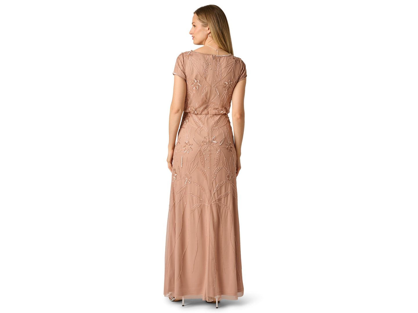 Женские платья Adrianna Papell Beaded Blouson Boat Neck Gown, цвет: Розовый золотой — фото 3