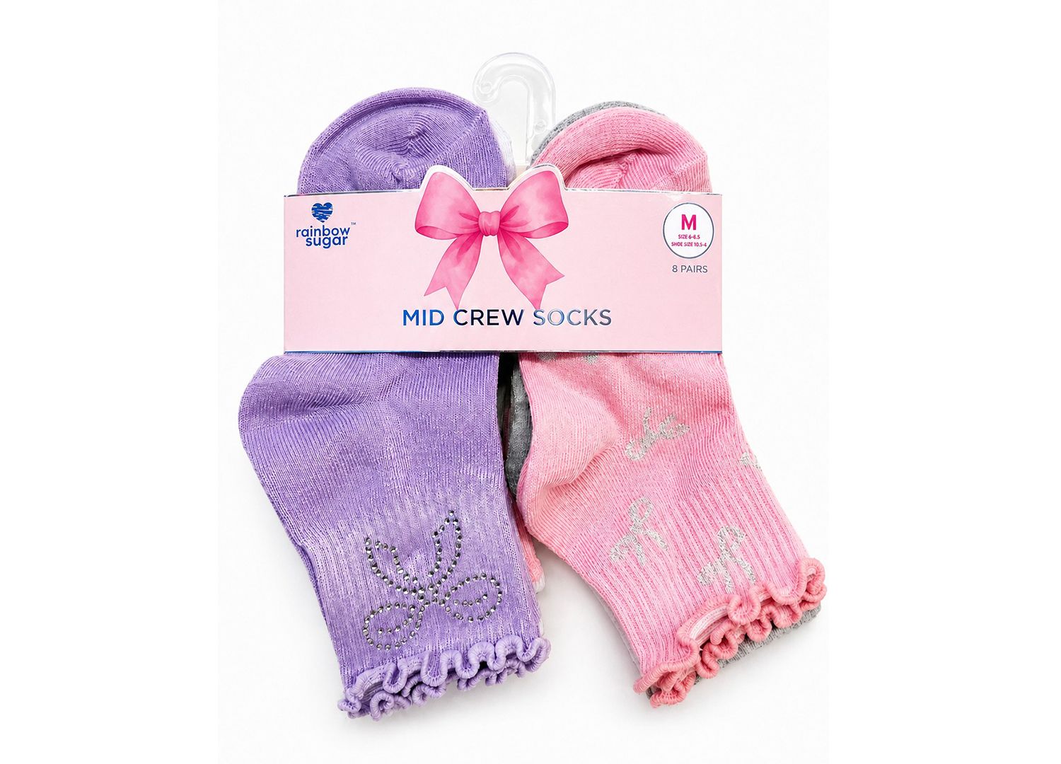 Girls' 4-8.5 Mid Crew Socks, 8-Pack