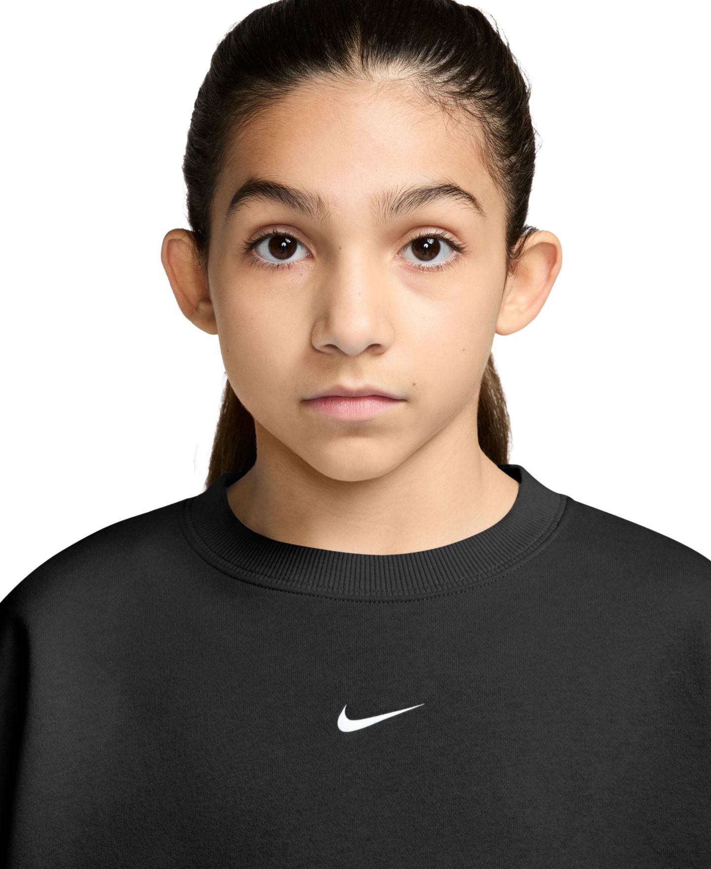Толстовка Nike Crewneck Fleece Sweatshirt для девочек, цвет: Чёрный / Белый — фото 2