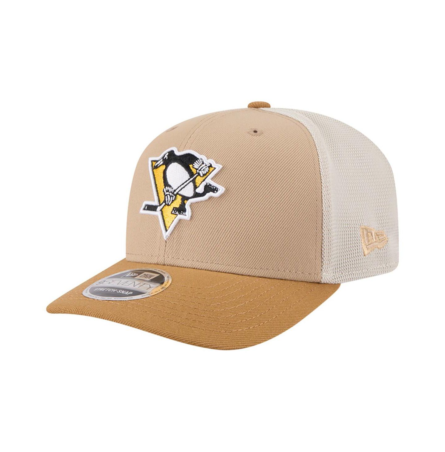Мужская кепка New Era Tan/Light Brown Pittsburgh Penguins Two-Tone Trucker 9SEVENTY Stretch Snap Adjustable Hat — фото 1