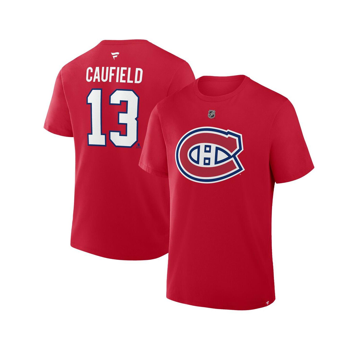 Men's Cole Caufield Red Montreal Canadiens Authentic Stack Name & Number T-Shirt