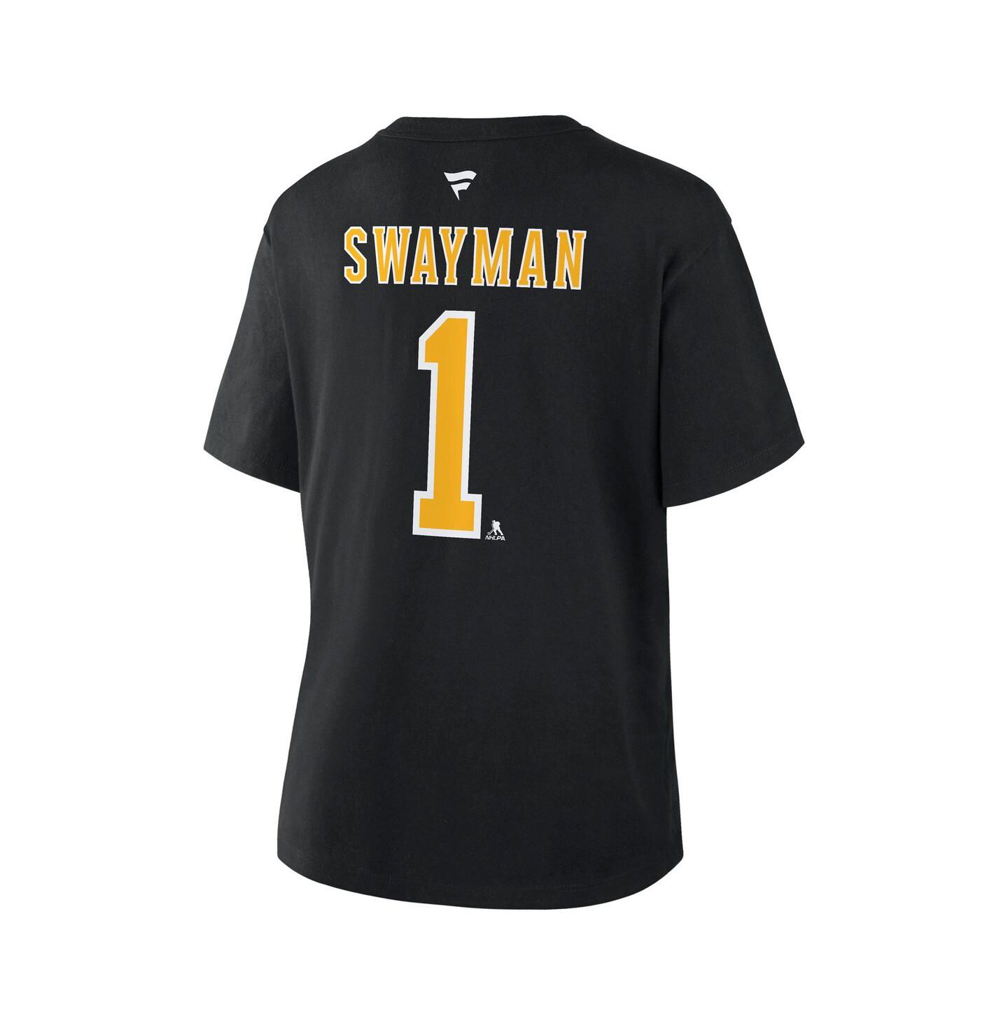 Женская футболка Fanatics Jeremy Swayman Black Boston Bruins Authentic Stack Name & Number — фото 2