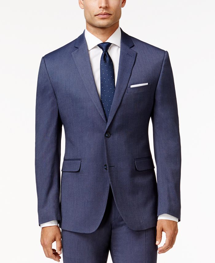 Perry Ellis Portfolio Men's Slim-Fit Blue Shadow Striped Suit - Macy's