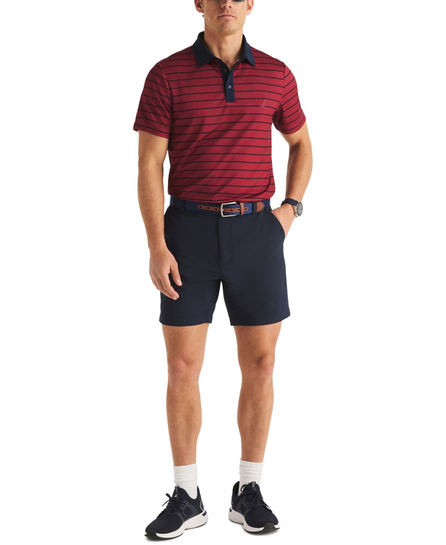 Мужское поло Nautica Striped Moisture-Wicking Classic-Fit Polo Shirt, цвет: Rusted Hull — фото 2
