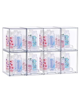 8 Tall Clear Stackable Pull-Out Storage Organizer Bins for Baby Bottles, Bathroom, Kitchen and More