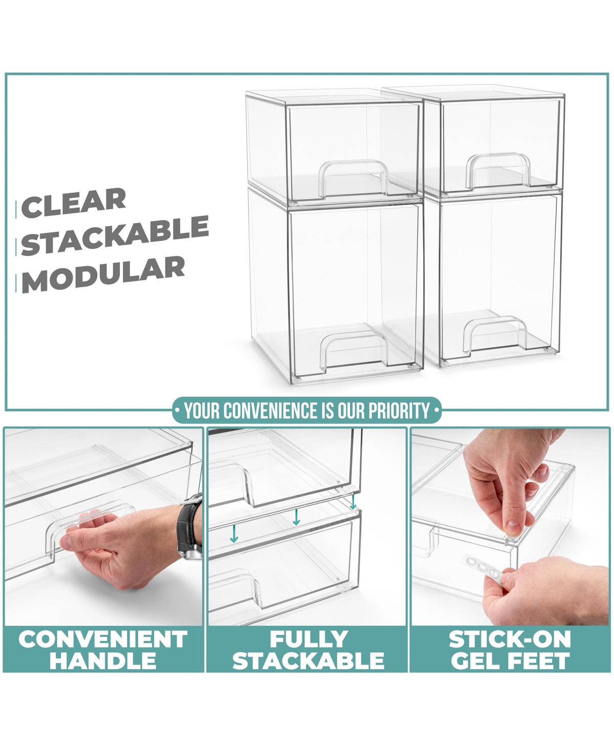 Sorbus Piece Clear Stackable Pull-Out Storage Organizer Bins for Baby Bottles, Bathroom
