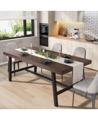 Dining Table for 6-8 People, Rectangular Wood Kitchen Table with Sturdy Metal Frame, Industrial Large Rectangular Counter for Dinner, Kitchen