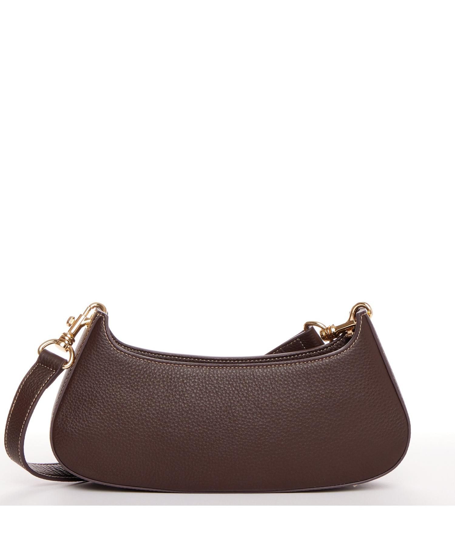 Women's Pebbled Leather Baguette Shoulder Bag East West Crescent Hobo Purse