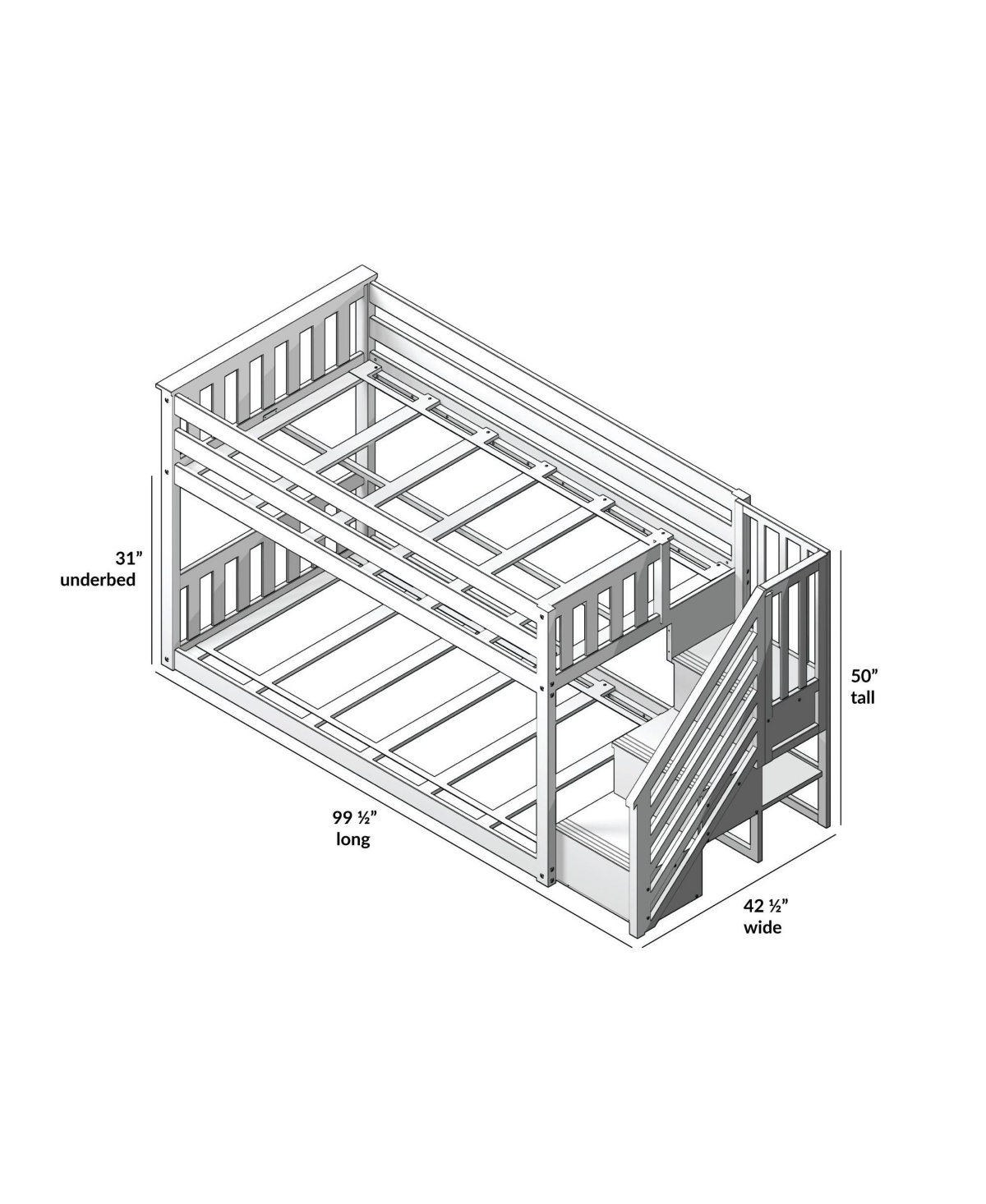 Max Lily Low Twin over Bunk with Stairs Single Guard Rail