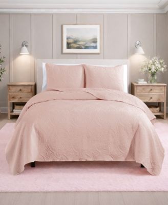 Heavily Stitched Solid 3-Piece Quilt Set, Full/Queen