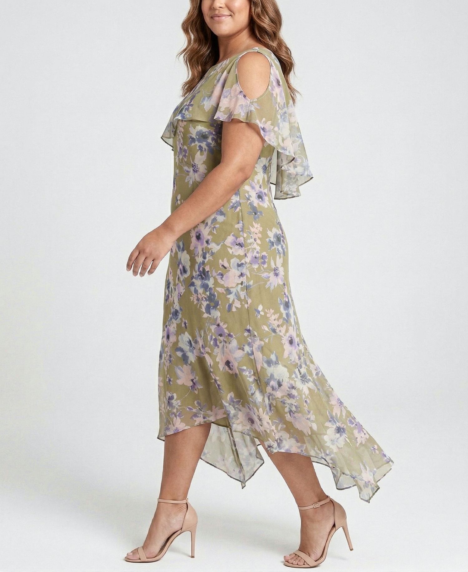 Plus Size Chiffon Printed Scoop Neck Dress