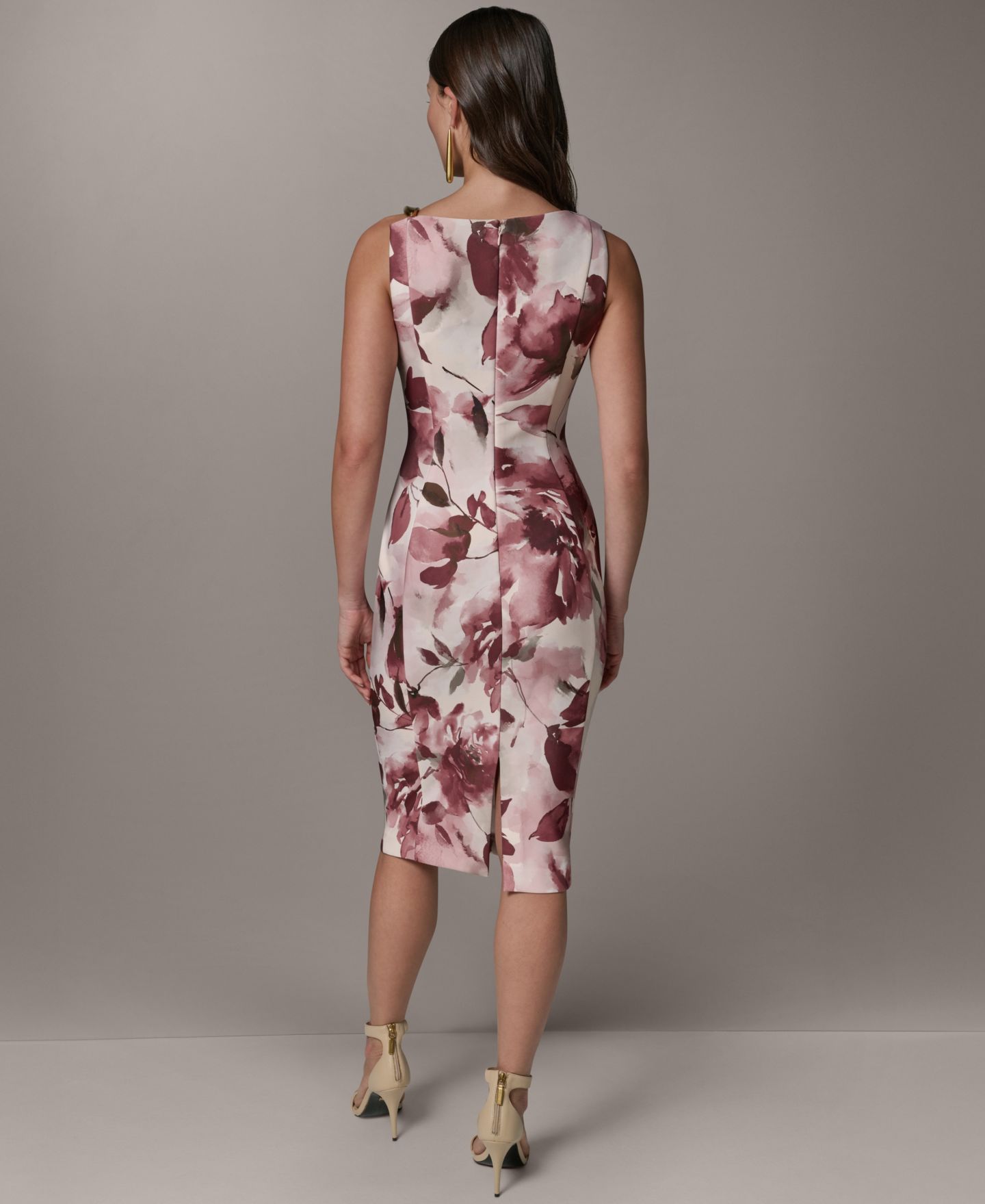 Женское платье Donna Karan New York Square Neck Floral Midi Sheath, цвет: Пустынный глиняный разноцветный — фото 5