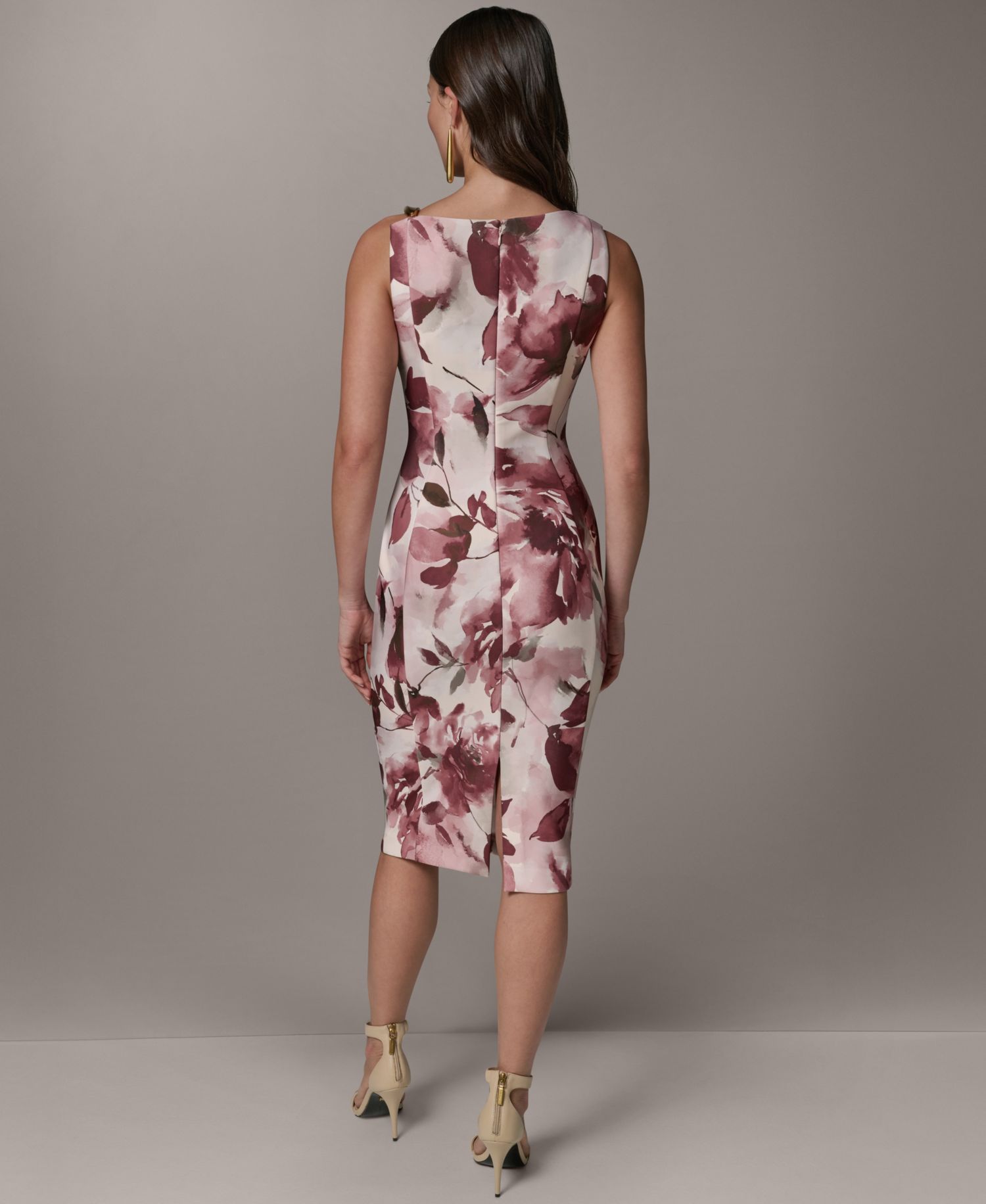 Women's Square Neck Floral Midi Sheath Dress