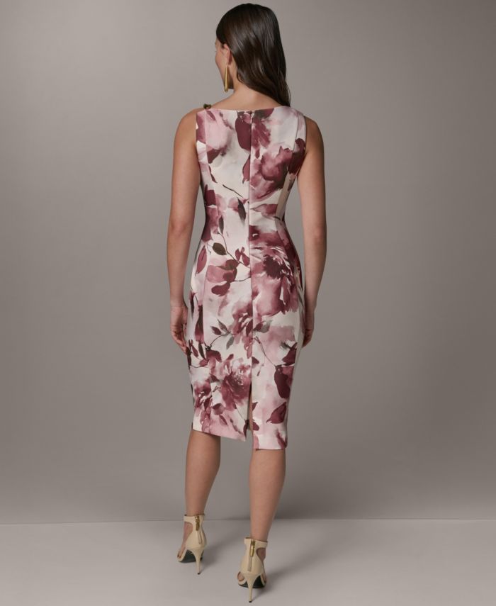 Donna Karan New York Womens Square Neck Floral Midi Sheath Dress